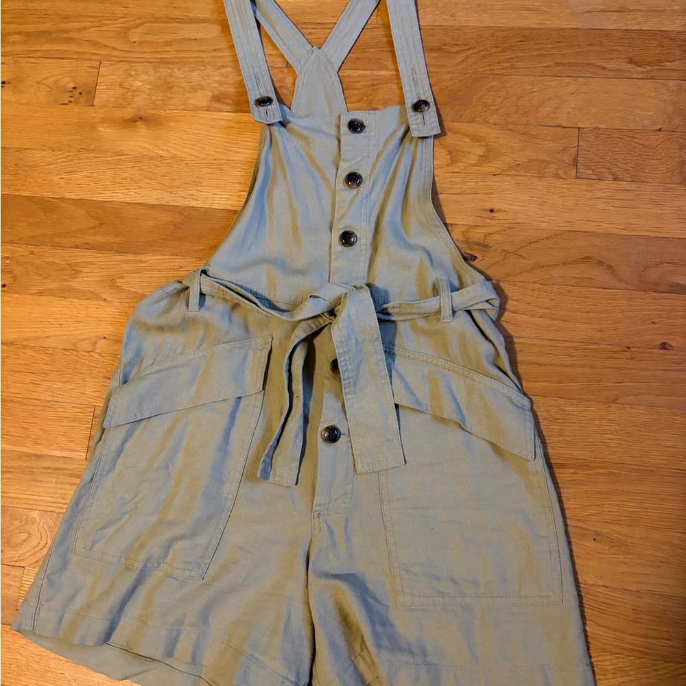 Khaki Button-Up Short Overalls